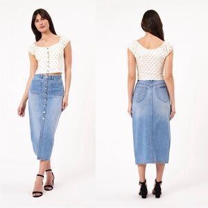 NEW ROLLA'S Sailor Denim Skirt in Mid Vintage Blue High Rise Size 24 Midi Casual